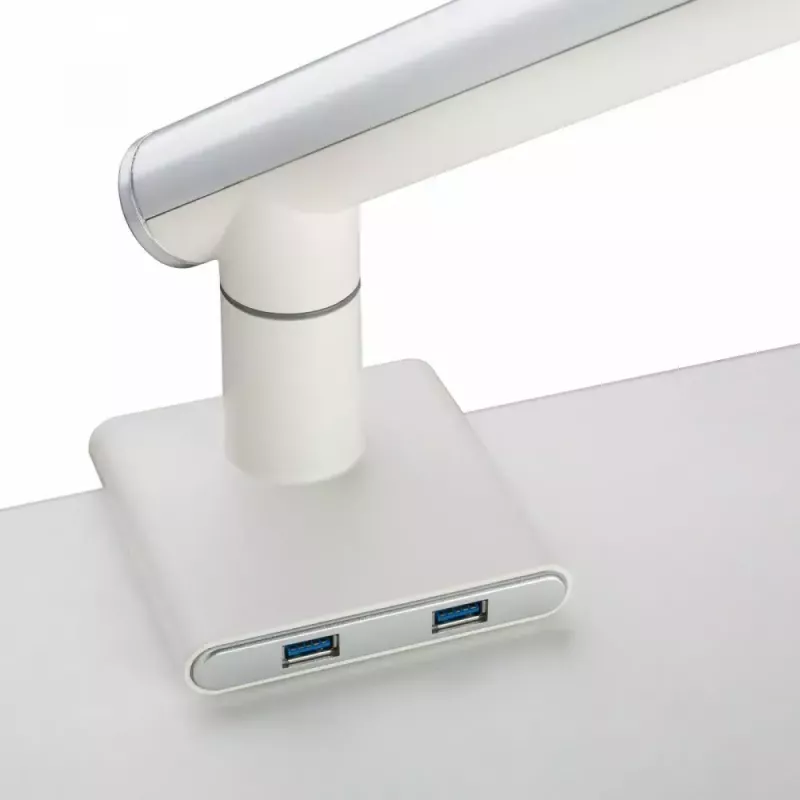 Suporte de secretária para monitor ART RAMM L-19GD para monitores de 17–32 polegadas, com apoio a gás, 2–9 kg, 2x USB 3.0, branco, com mordente