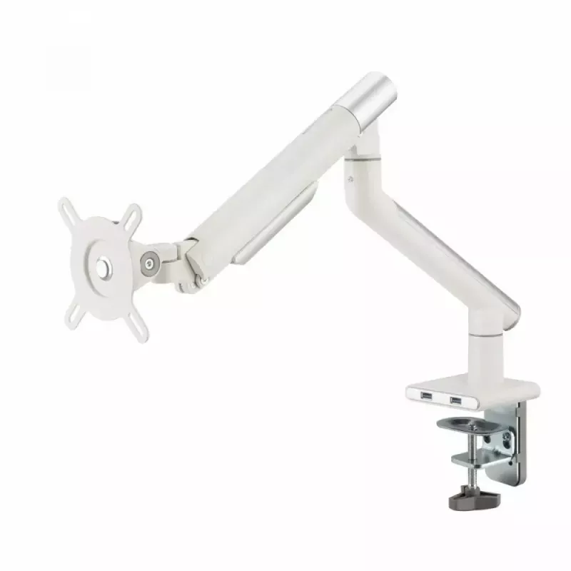 Suporte de secretária para monitor ART RAMM L-19GD para monitores de 17–32 polegadas, com apoio a gás, 2–9 kg, 2x USB 3.0, branco, com mordente