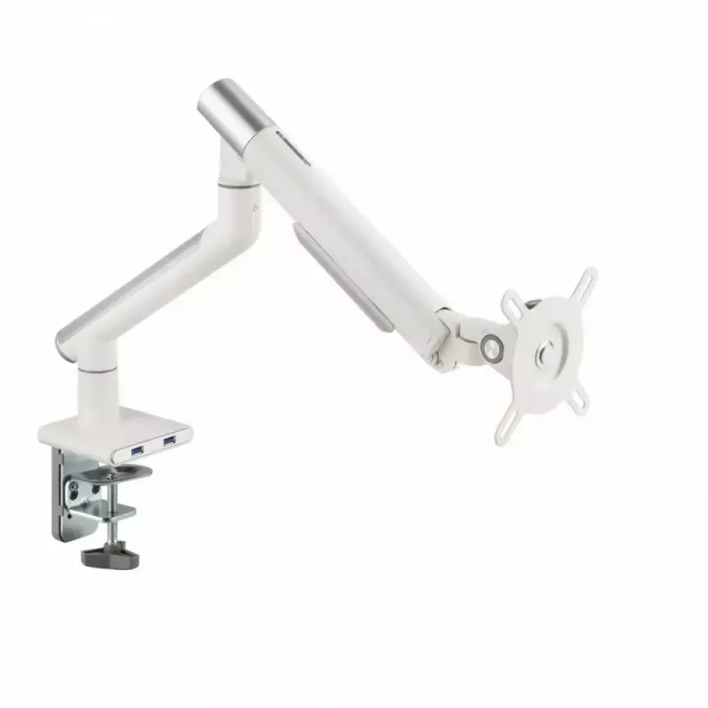 Suporte de secretária para monitor ART RAMM L-19GD para monitores de 17–32 polegadas, com apoio a gás, 2–9 kg, 2x USB 3.0, branco, com mordente