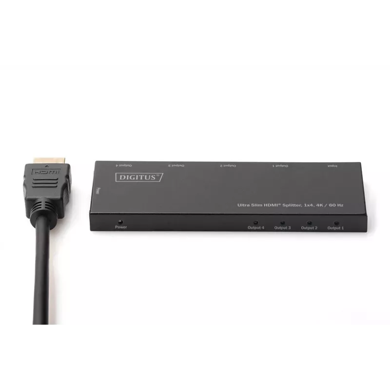 DIGITUS splitter HDMI Ultra Slim, 1x4, 4K/60Hz HDR, HDCP 2.2, 18 Gbps, alimentado por Micro USB