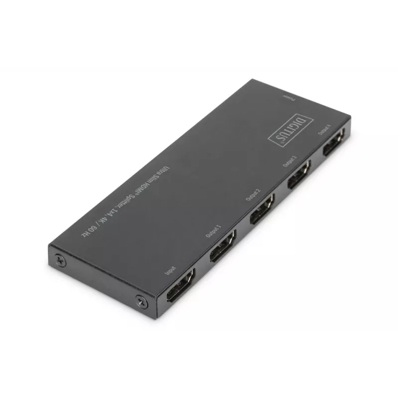 DIGITUS splitter HDMI Ultra Slim, 1x4, 4K/60Hz HDR, HDCP 2.2, 18 Gbps, alimentado por Micro USB