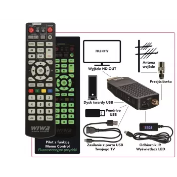 Recetor DVB-T/DVB-T2 WIWA H.265 MINI — Sintonizador terrestre digital H.265 HD, Full HD, HDMI, USB, 5V/1,5A