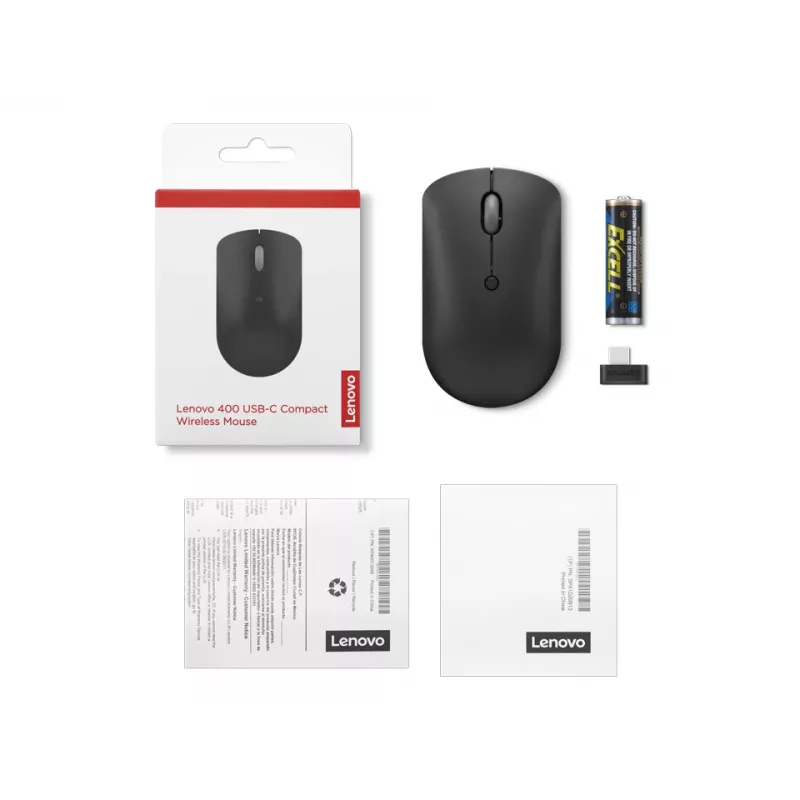 Rato Lenovo 400 Office ambidestro RF sem fios ótico 2400 DPI
