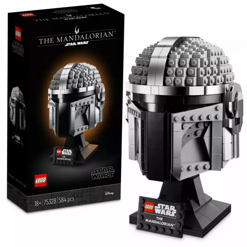 Brinquedo de construção LEGO Capacete Mandaloriano 75328 — modelo de exposição Star Wars, peça de colecionador para construir, 584 peças, idade 18+