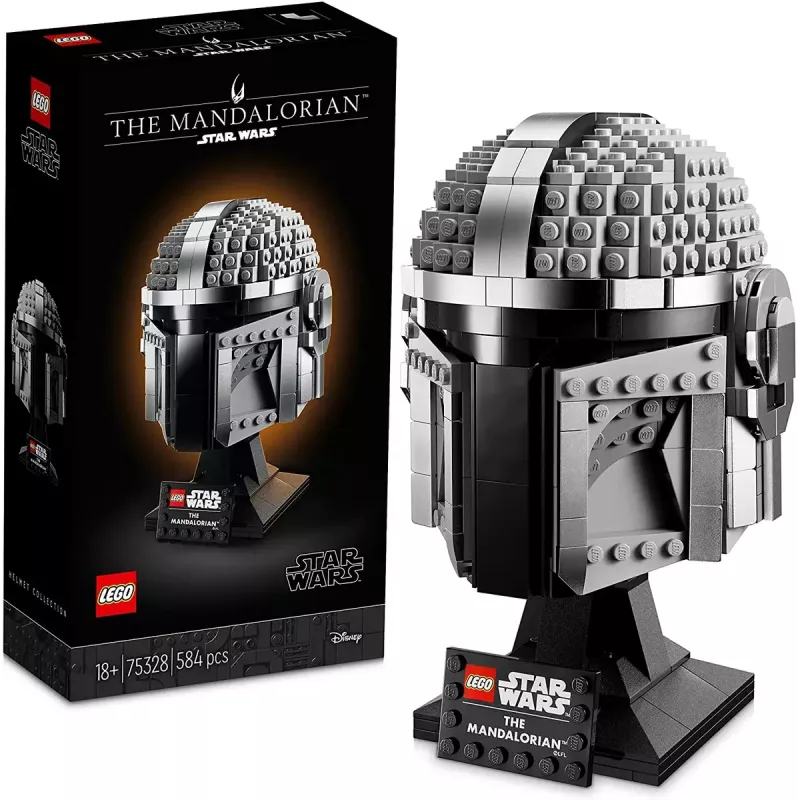 Brinquedo de construção LEGO Capacete Mandaloriano 75328 — modelo de exposição Star Wars, peça de colecionador para construir, 584 peças, idade 18+
