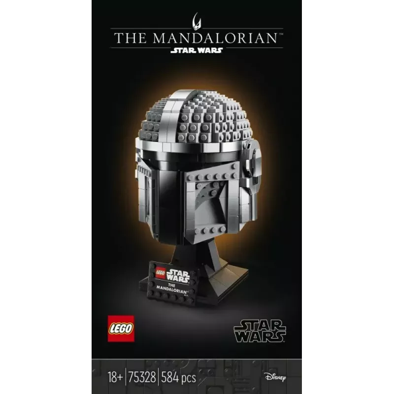 Brinquedo de construção LEGO Capacete Mandaloriano 75328 — modelo de exposição Star Wars, peça de colecionador para construir, 584 peças, idade 18+