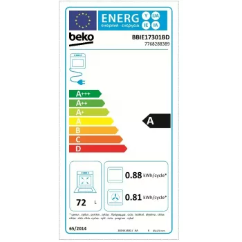 Forno elétrico de encastrar BEKO BBIE17301BD, 72 L, convecção, grelhador, limpeza a vapor, aço inoxidável
