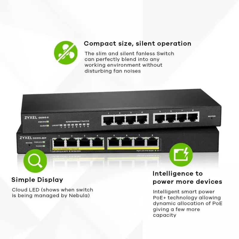 Zyxel GS1915-8 Switch Gerido L2 Gigabit Ethernet (10/100/1000) Preto