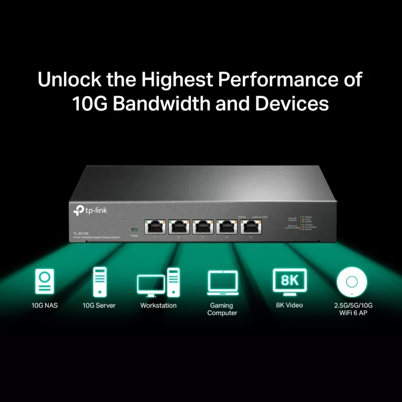 Switch não gerido TP-Link TL-SX105 5 Portas 10G Desktop Switch