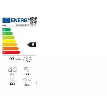 Beko BDIN38521Q Máquina de lavar louça totalmente integrada, 15 conjuntos de louça, 44 dB