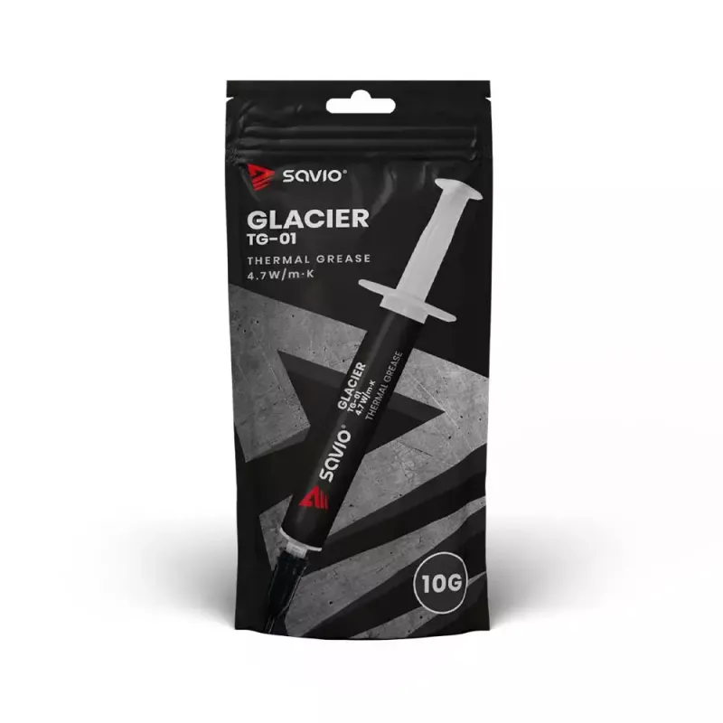 Pasta térmica SAVIO TG-01, 4,7 W/m·K, 10 g, densidade 2,5 g/cm³, funcionamento −50–250 °C