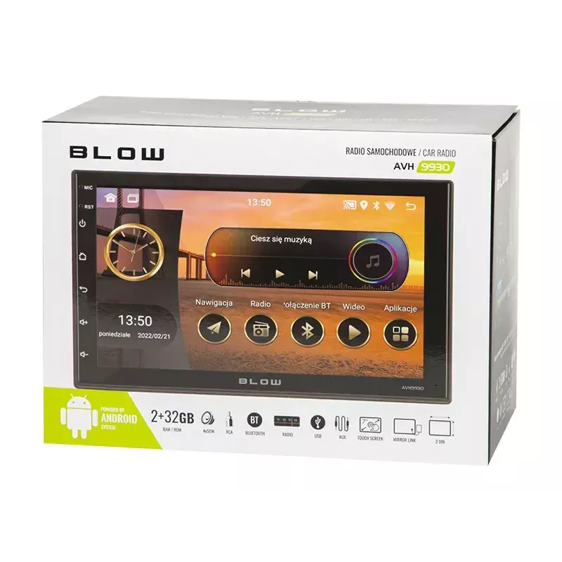 BLOW AVH-9930 autorrádio 2DIN, ecrã tátil de 7", GPS, Android 11, Bluetooth, preto