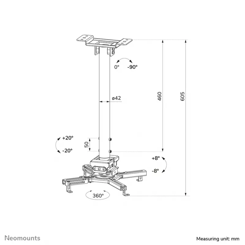 Suporte de teto Neomounts CL25-540BL1 preto 35 kg