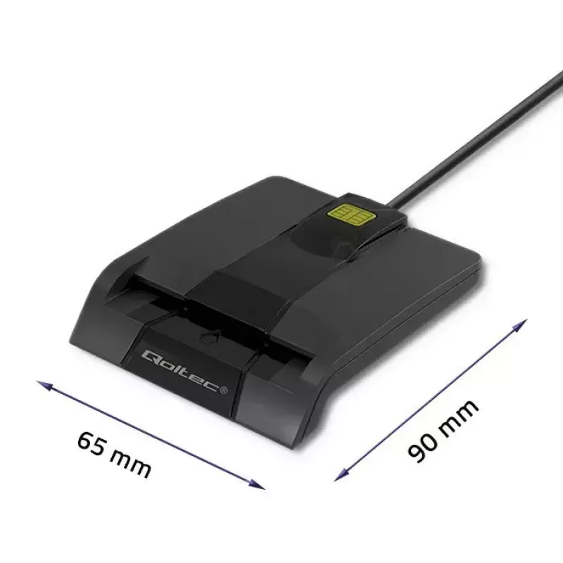 Qoltec 50634 SCR-0634 leitor inteligente de cartões ID com chip, USB 2.0 + adaptador USB-C, preto