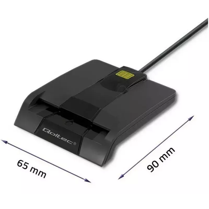 Qoltec 50634 SCR-0634 leitor inteligente de cartões ID com chip, USB 2.0 + adaptador USB-C, preto