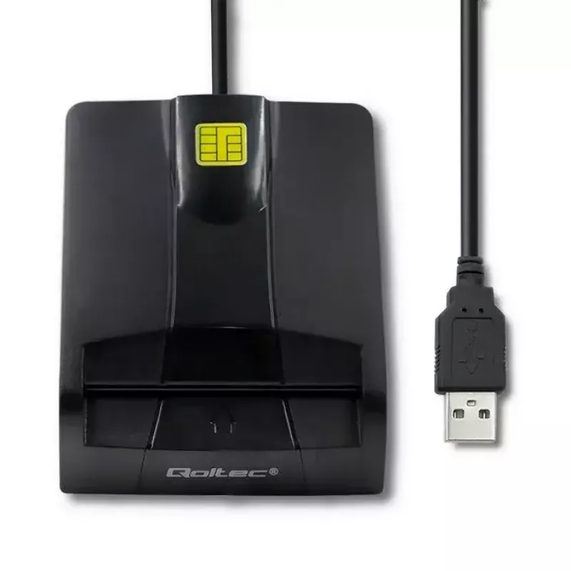 Qoltec 50634 SCR-0634 leitor inteligente de cartões ID com chip, USB 2.0 + adaptador USB-C, preto