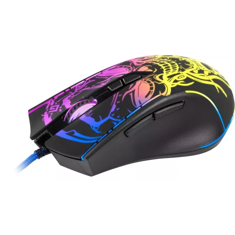 Rato gaming DEFENDER BULLETSTORM GM-928 — ótico, 7200 DPI, ambidestro, 6–7 botões, USB Type-A, preto