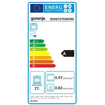 Forno de encastrar Gorenje BOS6737E06FBG — 77 L multifunções, EcoClean, vapor, convecção, controlo mecânico, 59,5×59,5 cm, preto