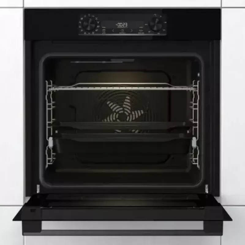 Forno de encastrar Gorenje BOS6737E06FBG — 77 L multifunções, EcoClean, vapor, convecção, controlo mecânico, 59,5×59,5 cm, preto