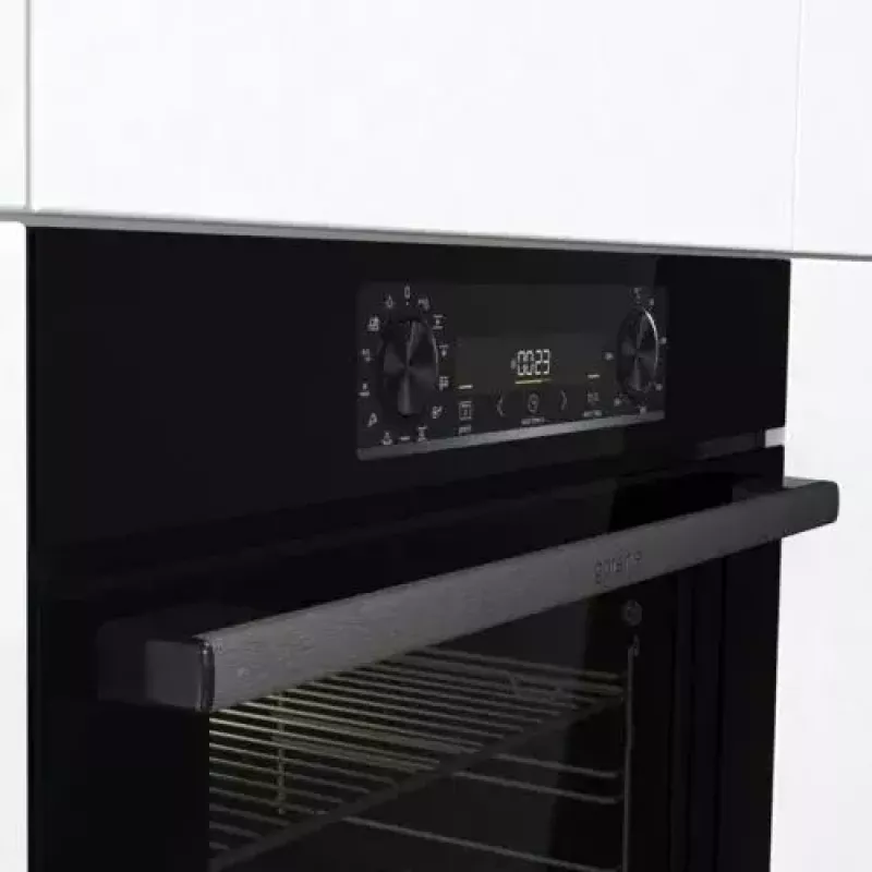 Forno de encastrar Gorenje BOS6737E06FBG — 77 L multifunções, EcoClean, vapor, convecção, controlo mecânico, 59,5×59,5 cm, preto