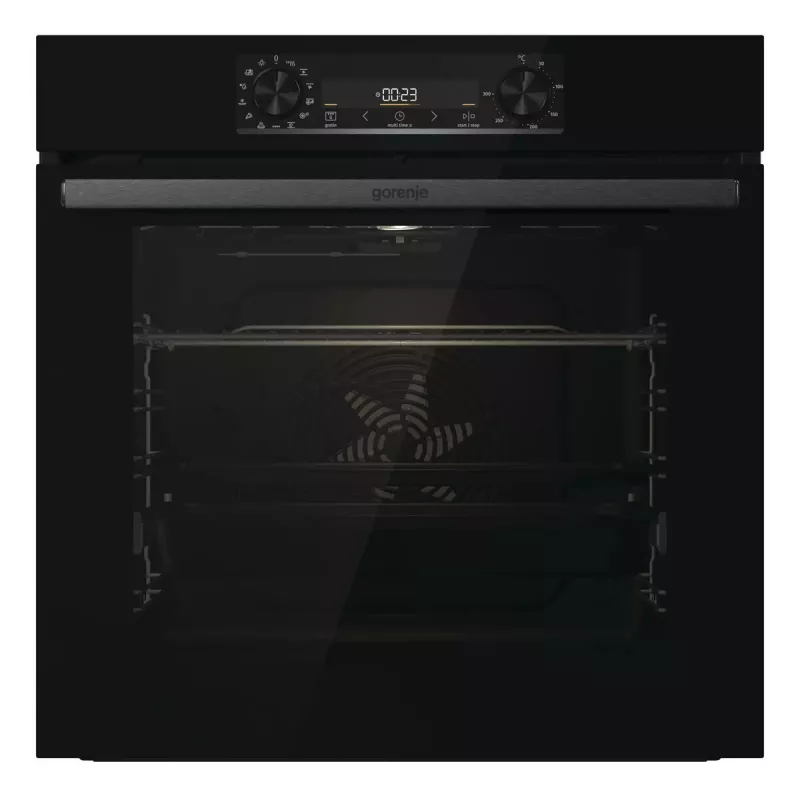 Forno de encastrar Gorenje BOS6737E06FBG — 77 L multifunções, EcoClean, vapor, convecção, controlo mecânico, 59,5×59,5 cm, preto