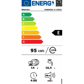 Máquina de lavar loiça de encastrar Electrolux EES848200L — 14 conjuntos de louça, 46 dB, AirDry, 8 programas, totalmente integrada 60 cm