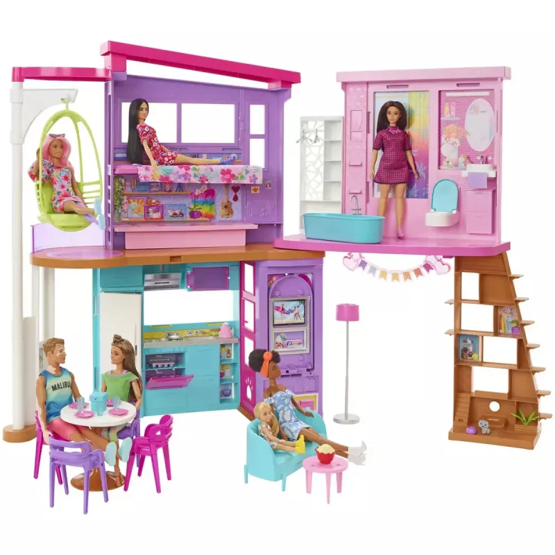 Casa de férias Barbie conjunto de brincar com mais de 30 peças, brinquedo para crianças a partir dos 3 anos