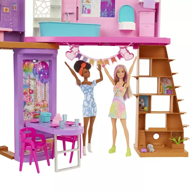Casa de férias Barbie conjunto de brincar com mais de 30 peças, brinquedo para crianças a partir dos 3 anos