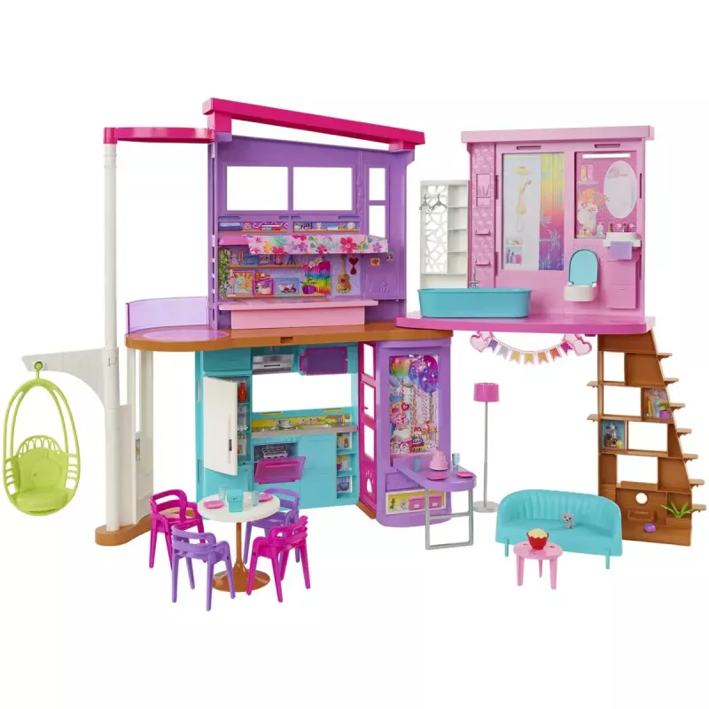 Casa de férias Barbie conjunto de brincar com mais de 30 peças, brinquedo para crianças a partir dos 3 anos