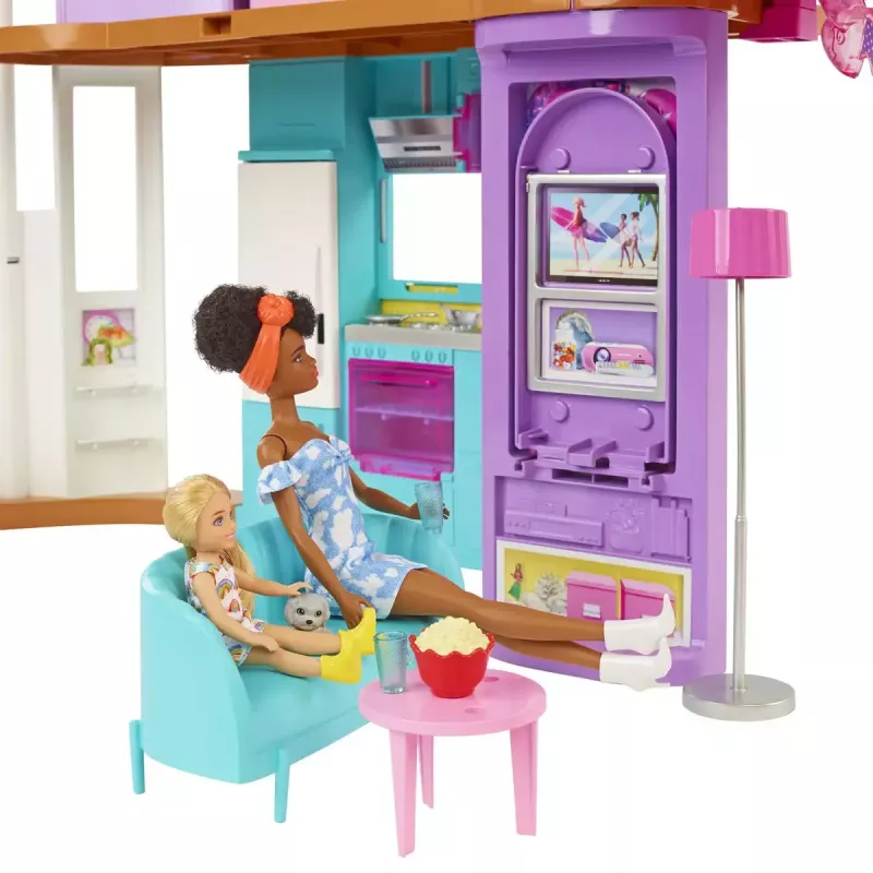 Casa de férias Barbie conjunto de brincar com mais de 30 peças, brinquedo para crianças a partir dos 3 anos