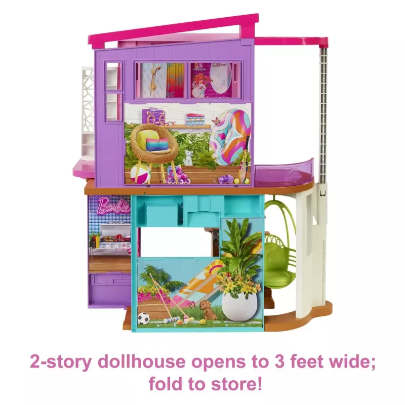 Casa de férias Barbie conjunto de brincar com mais de 30 peças, brinquedo para crianças a partir dos 3 anos