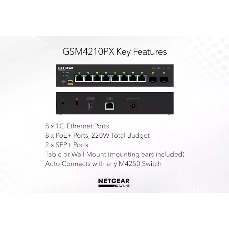 Switch gerido NETGEAR GSM4210PD-100EUS 8x1G PoE+ 110W 1xSFP