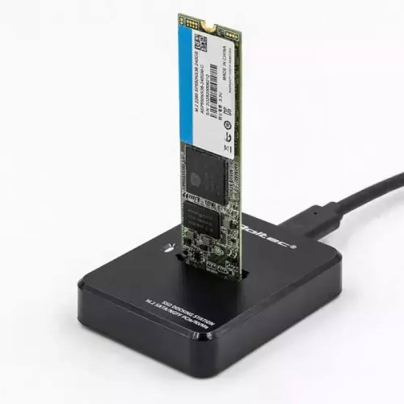 Caixa SSD QOLTEC 50313 preta — M.2 (22×80 / 22×110) PCIe e SATA, USB Type-C (USB 2.0 / 3.2 Gen2)
