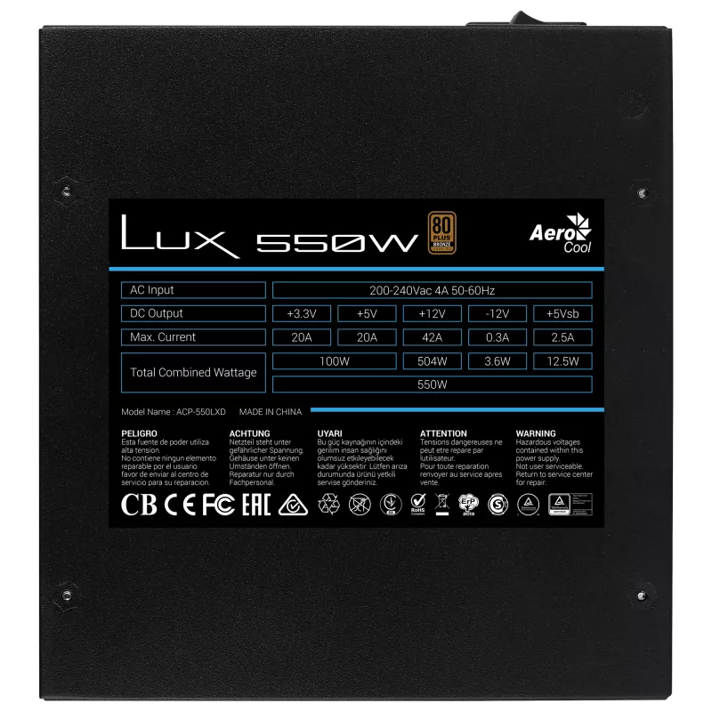 Fonte de alimentação Aerocool LUX 550W 20+4 pin ATX ATX preta