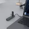 Hub USB-C SAVIO AK-57 com 3× USB-A, RJ-45 Gigabit Ethernet (5000 Mbit/s), alumínio cinzento
