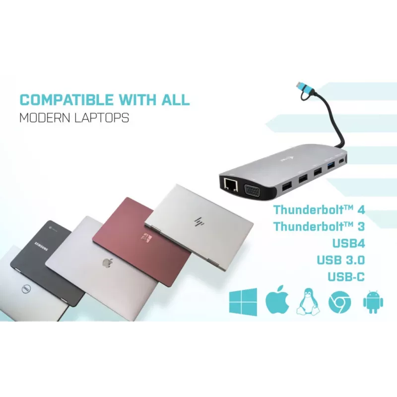 i-tec USB 3.0 USB-C/Thunderbolt 3x Display Metal Nano Dock com LAN + Power Delivery 100 W