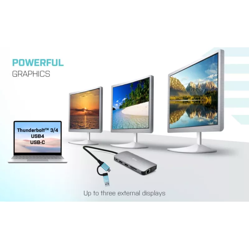 i-tec USB 3.0 USB-C/Thunderbolt 3x Display Metal Nano Dock com LAN + Power Delivery 100 W
