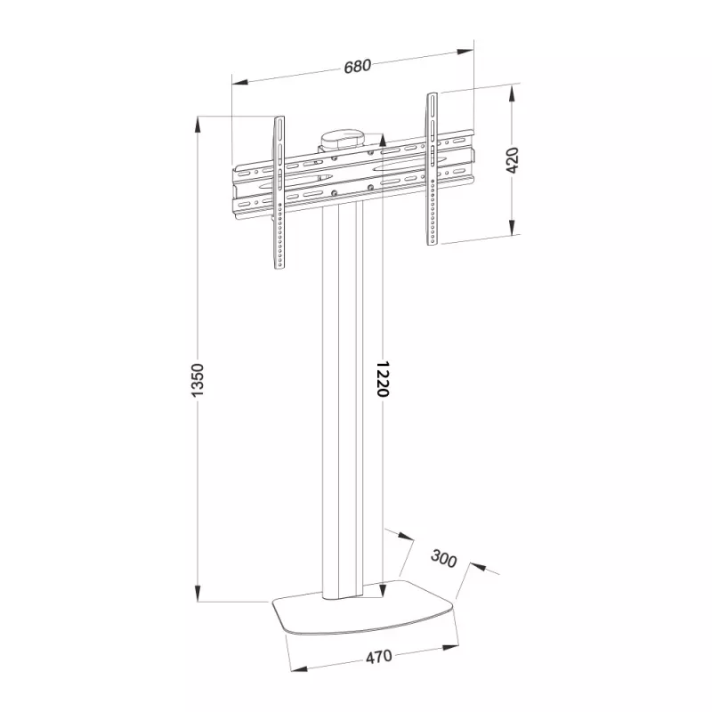 Suporte de TV de chão TECHLY ICA-TR27 para 32–55 polegadas (81,3–139,7 cm), VESA 100x100–600x400, inclinação -15–0°, carga máx. 40 kg, preto