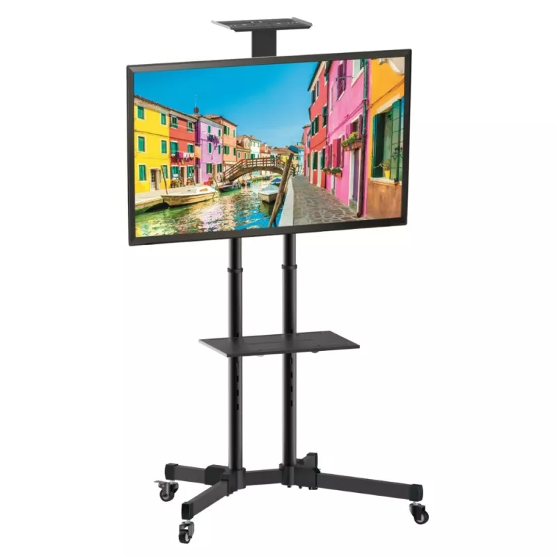 Suporte de chão TECHLY ICA-TR16T para ecrãs de 37 polegadas a 70 polegadas, VESA 200x200–600x400, até 50 kg, ajustável em altura, rodas, inclinação ±10° (preto)