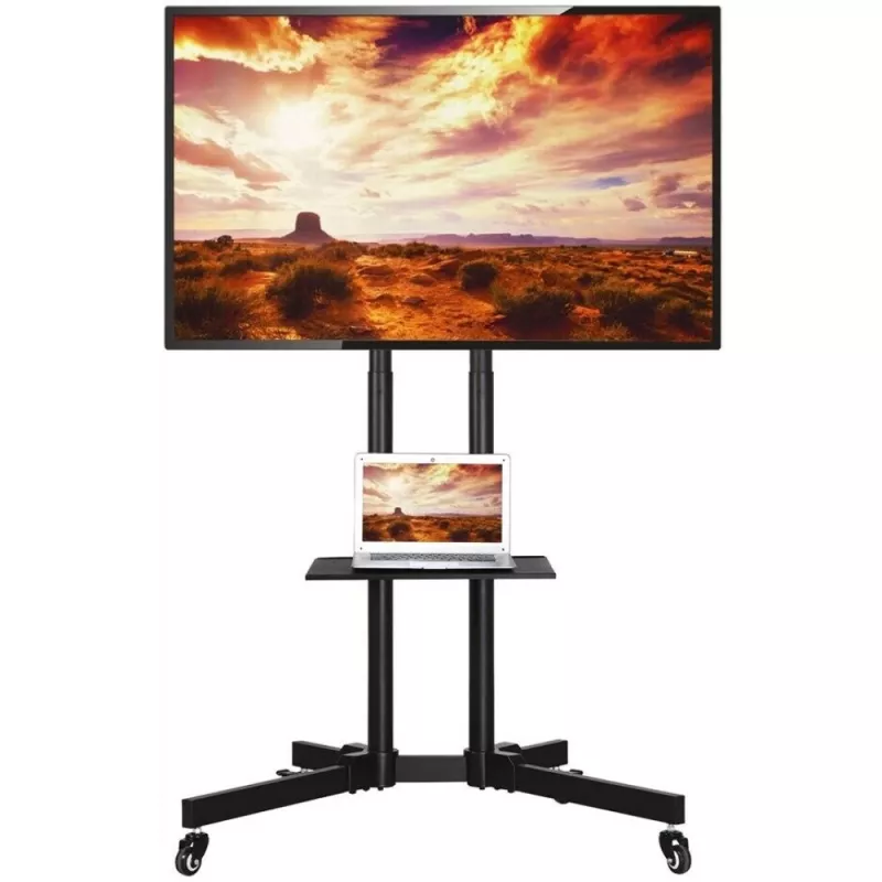 Suporte de chão TECHLY ICA-TR16T para ecrãs de 37 polegadas a 70 polegadas, VESA 200x200–600x400, até 50 kg, ajustável em altura, rodas, inclinação ±10° (preto)