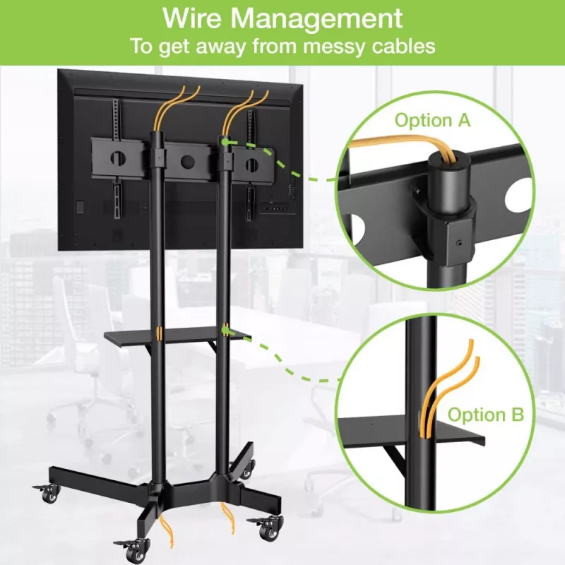 Suporte de chão TECHLY ICA-TR16T para ecrãs de 37 polegadas a 70 polegadas, VESA 200x200–600x400, até 50 kg, ajustável em altura, rodas, inclinação ±10° (preto)