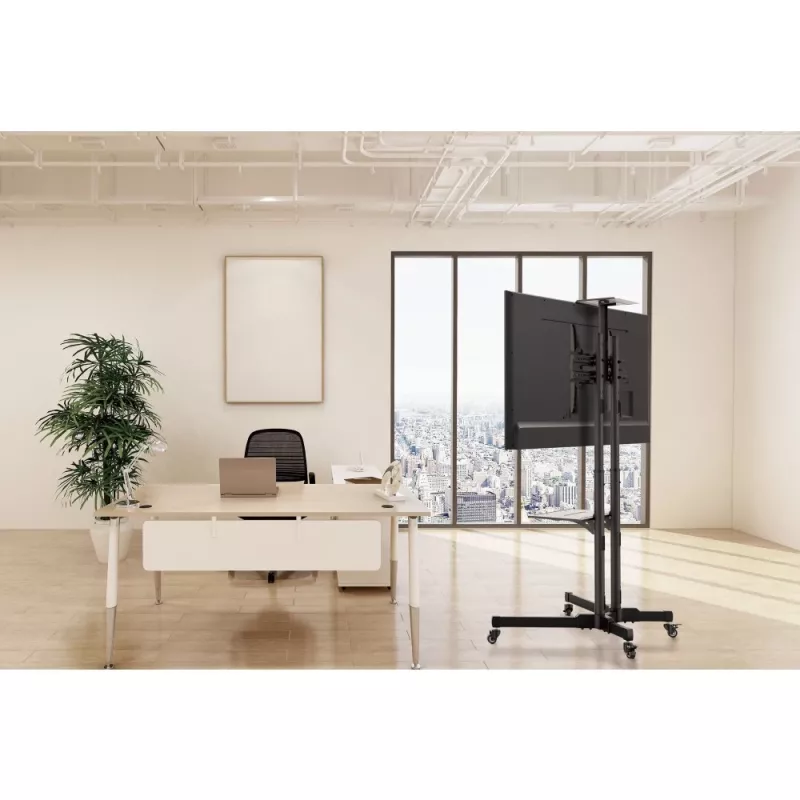 Suporte de chão TECHLY ICA-TR16T para ecrãs de 37 polegadas a 70 polegadas, VESA 200x200–600x400, até 50 kg, ajustável em altura, rodas, inclinação ±10° (preto)