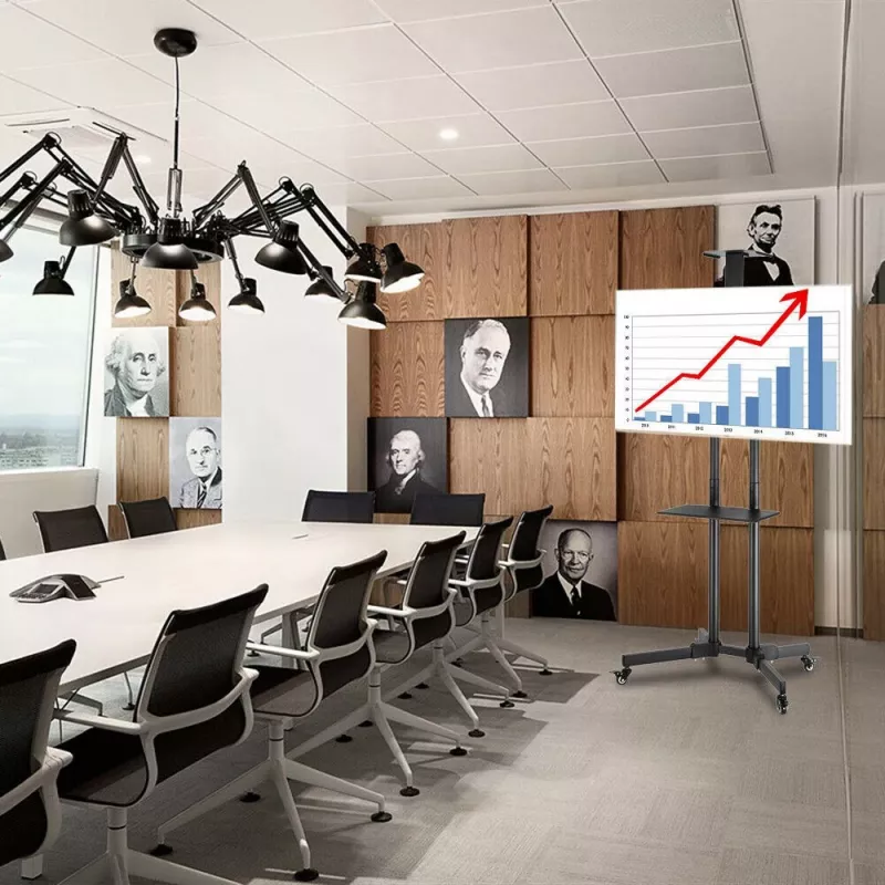 Suporte de chão TECHLY ICA-TR16T para ecrãs de 37 polegadas a 70 polegadas, VESA 200x200–600x400, até 50 kg, ajustável em altura, rodas, inclinação ±10° (preto)