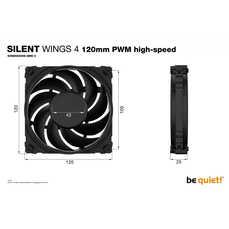 Ventoinha de caixa be quiet SILENT WINGS 4 | 120mm PWM high-speed 12 cm preta 1 unid.