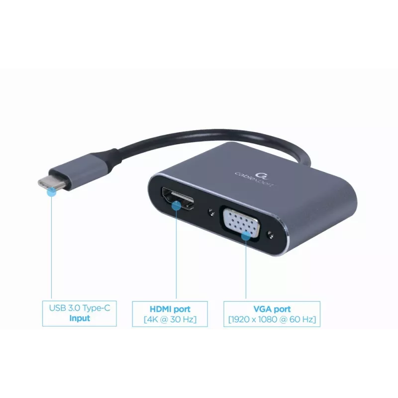 Gembird adaptador de vídeo de USB 3.0 Type-A para HDMI + VGA, cinzento sideral