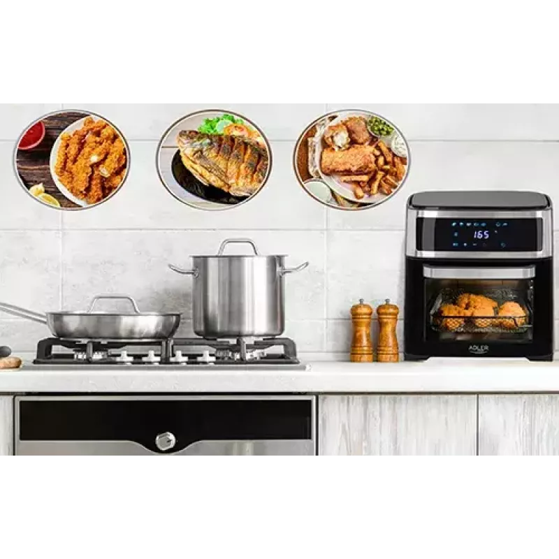 Adler AD 6309 forno com fritadeira de ar, 13 l, 1700 W, aço inoxidável / preto