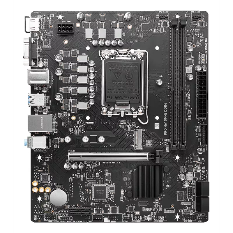 MSI PRO H610M-E DDR4 placa-mãe, LGA1700, micro ATX, Intel H610, 2x DDR4 DIMM, máx. 64GB, M.2, 4x SATA III, HDMI, USB 3.2 Gen 1, Gigabit LAN
