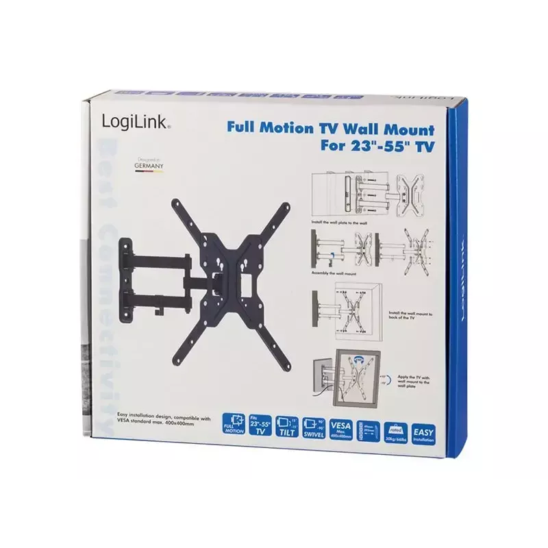 LogiLink BP0016 Suporte de parede para TV, 23-55 polegadas, inclinável/giratório, máx. 30 kg