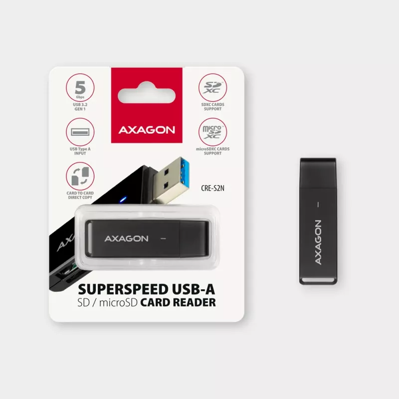 Leitor de cartões Axagon CRE-S2N USB 3.2 Gen 1 Type-A preto