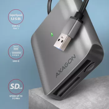 Leitor de cartões Axagon CRE-S3 externo USB-A 3.2 Gen 1 3 slots & LUN SD/microSD/CF USB 3.2 Gen 1 (3.1 Gen 1) Type-A cinzento